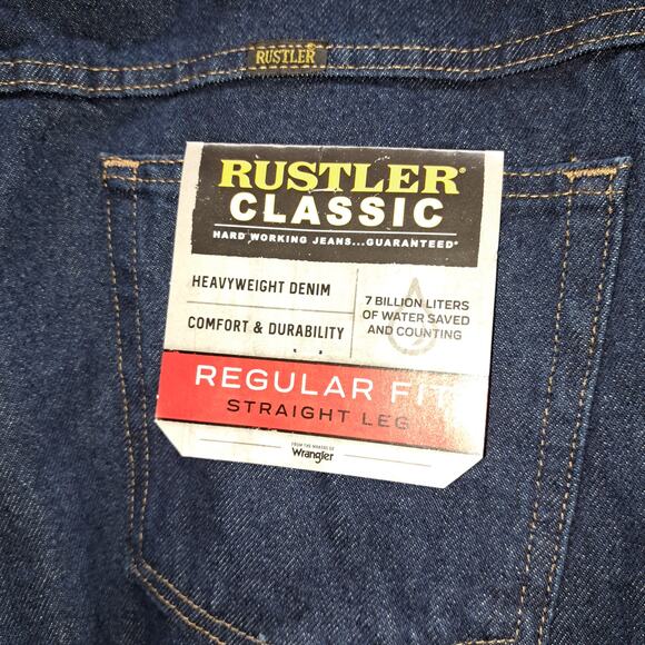 NWT Rustler Classic Men's Heavy Dark Denim Jeans Regular Fit  Straight Leg 36x30 - Picture 4 of 7